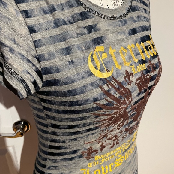 Vintage Y2k Striped Print Muscle Tee Short Sleeve fit crew velvet graphic Stripe - Picture 2 of 5